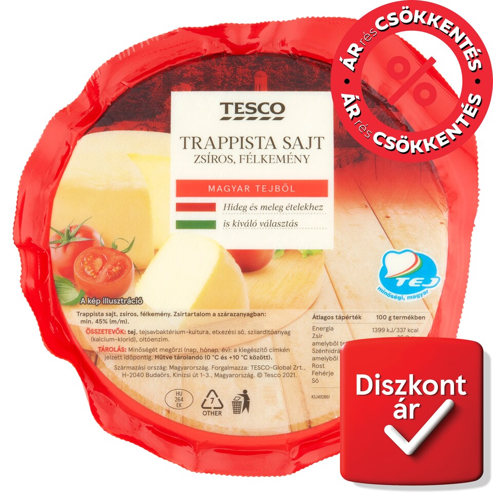 Tesco Fat Semi-Hard Trappist Cheese