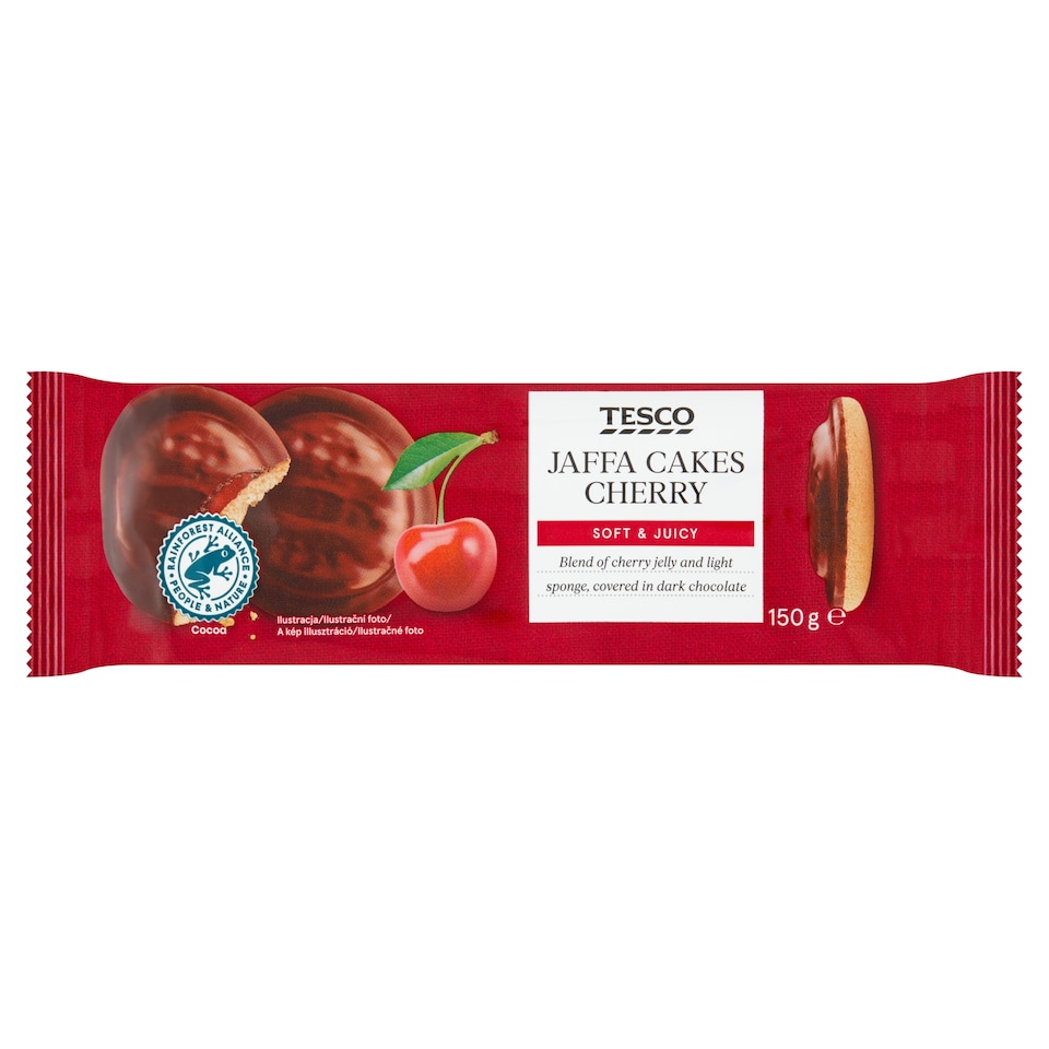 Tesco Jemné pečivo s višňovým želé polomáčené v hořké čokoládě 150g