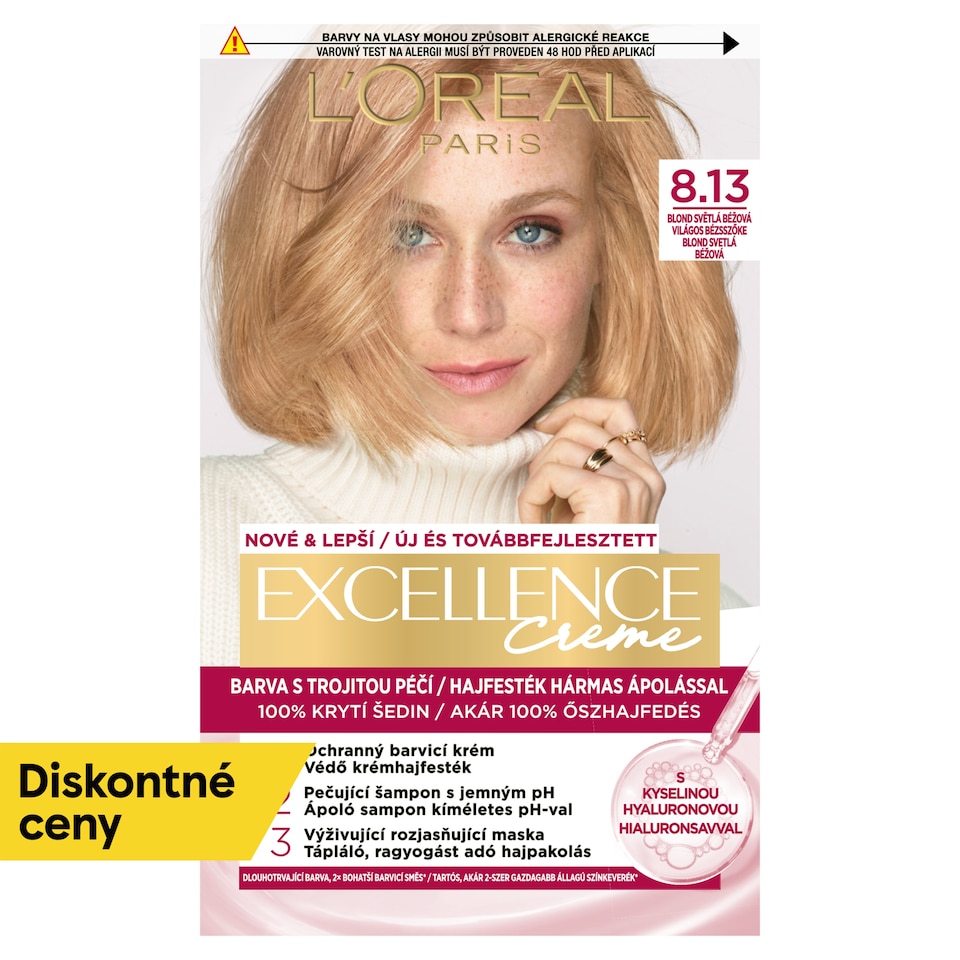 L'Oréal Paris Excellence 8 .13 Blond svetlá béžová, 72 ml + 48 ml + 12 ml + 60 ml