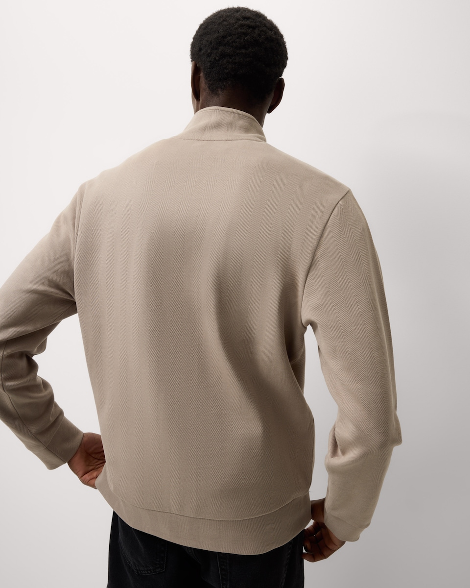 image 1 of F&F Cotton Rich Herringbone Half Zip Sweatshirt in Stone