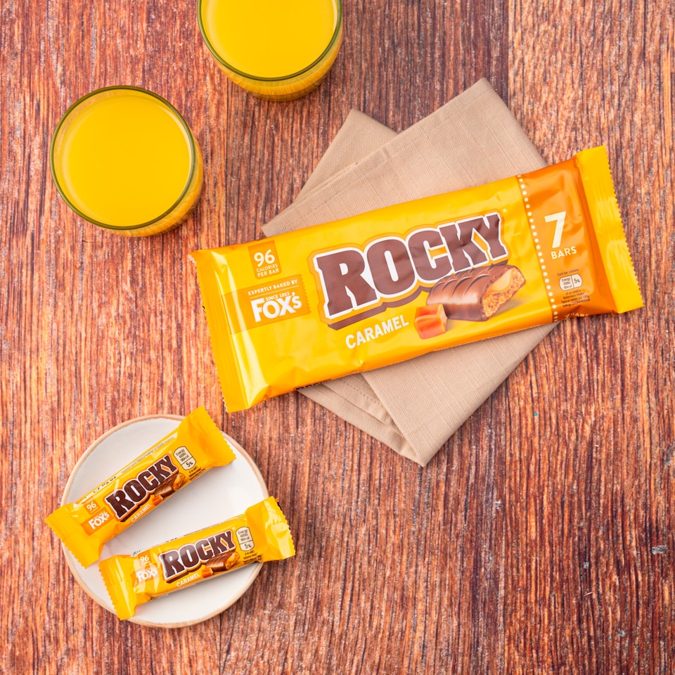 image 1 of Fox's Rocky Caramel Milk Chocolate Biscuit Bars Multipack, 7 Pack 136.5g