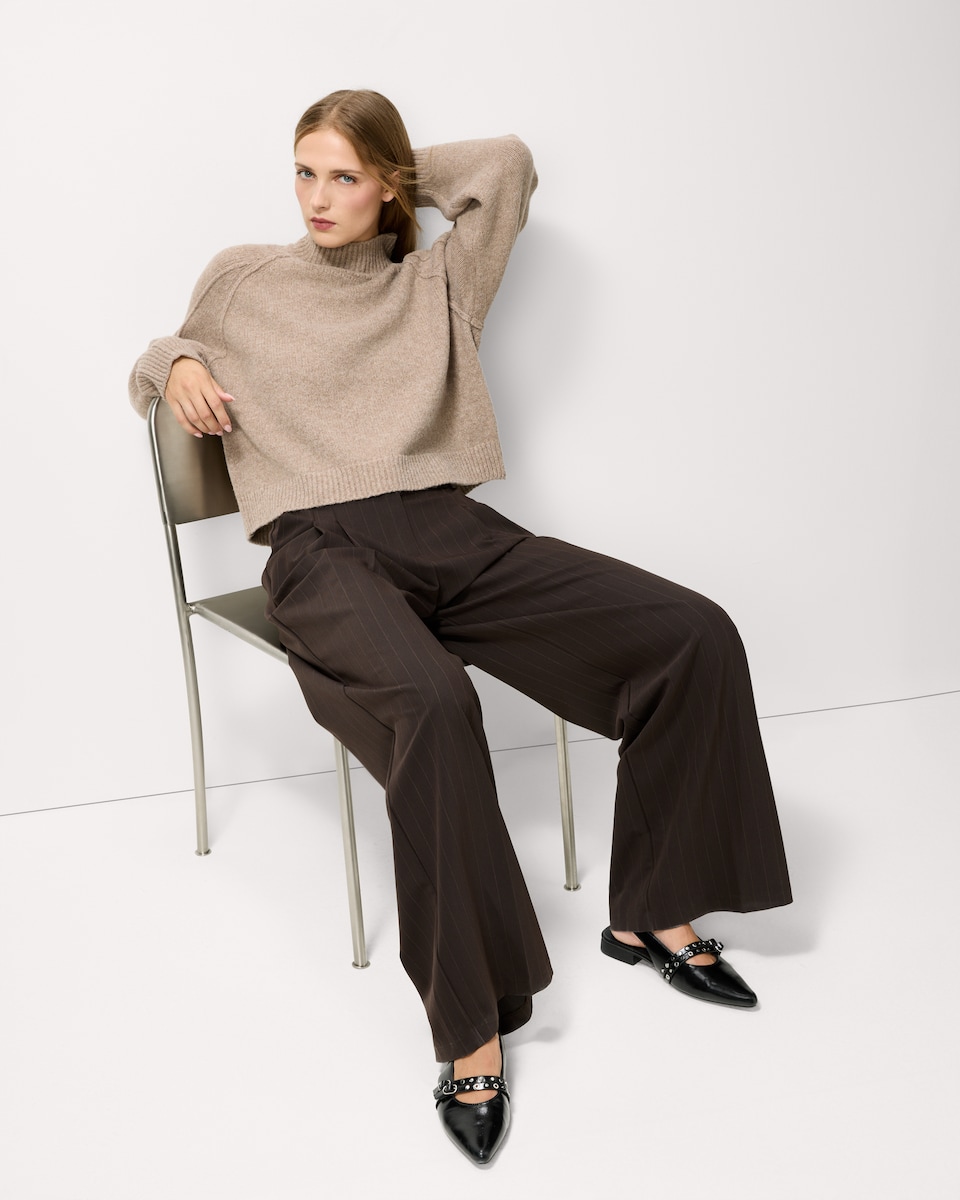 image 1 of F&F Turtle Neck Cropped Knitted Jumper in Mink