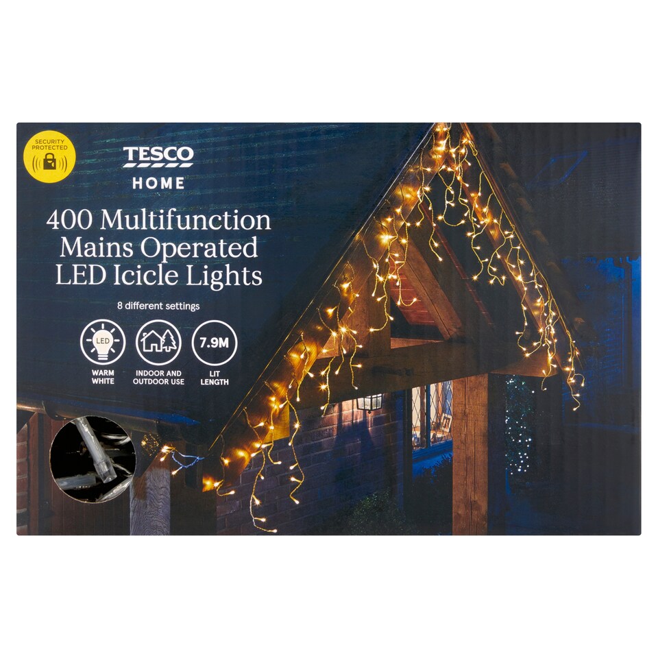 Tesco 400 Multifunction Bright Warm Icicle Christmas Tree Lights