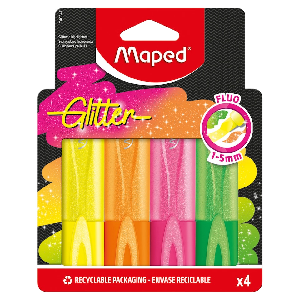 Maped Glitter Highlighter 4 Pack Fluorescent