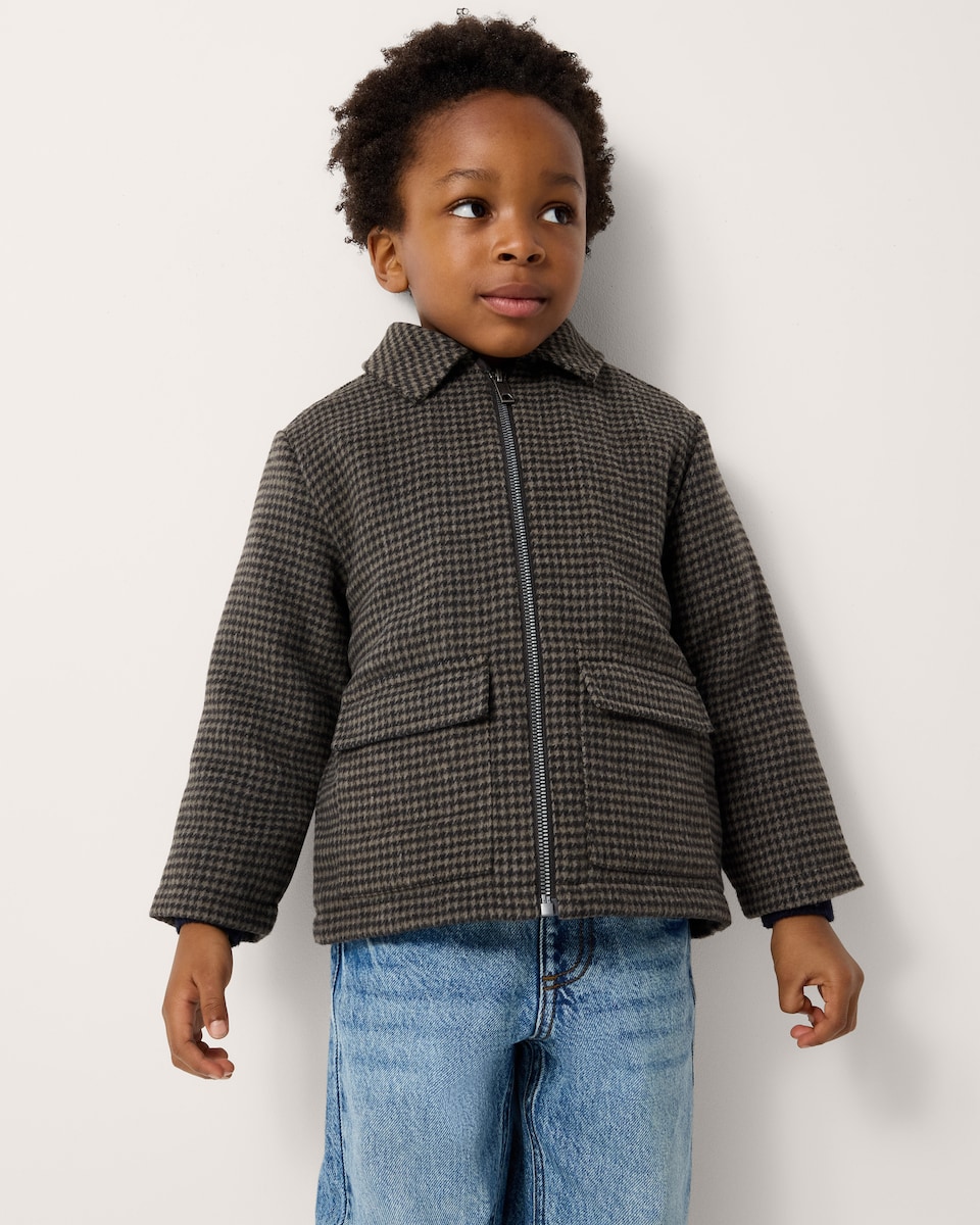 image 1 of F&F Boys Herringbone Zip Up Jacket in Brown