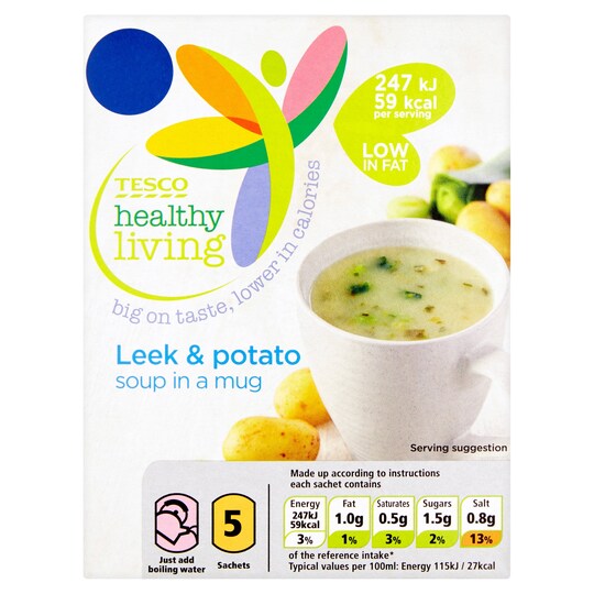Tesco Healthy Living Leek And Potato Soup In A Mug 5 Pack 80G Tesco