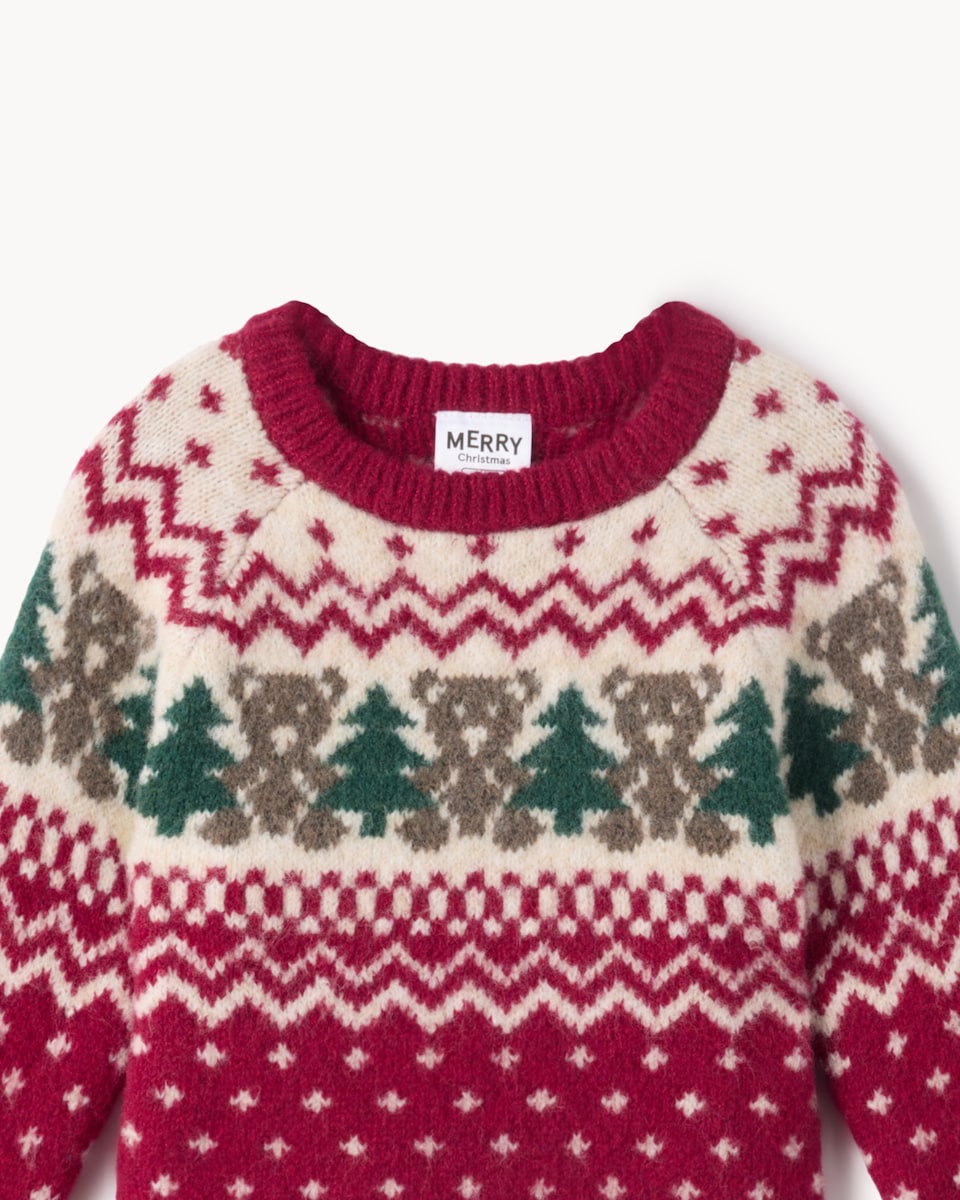image 1 of F&F Baby Fair Isle Christmas Jumper in Red