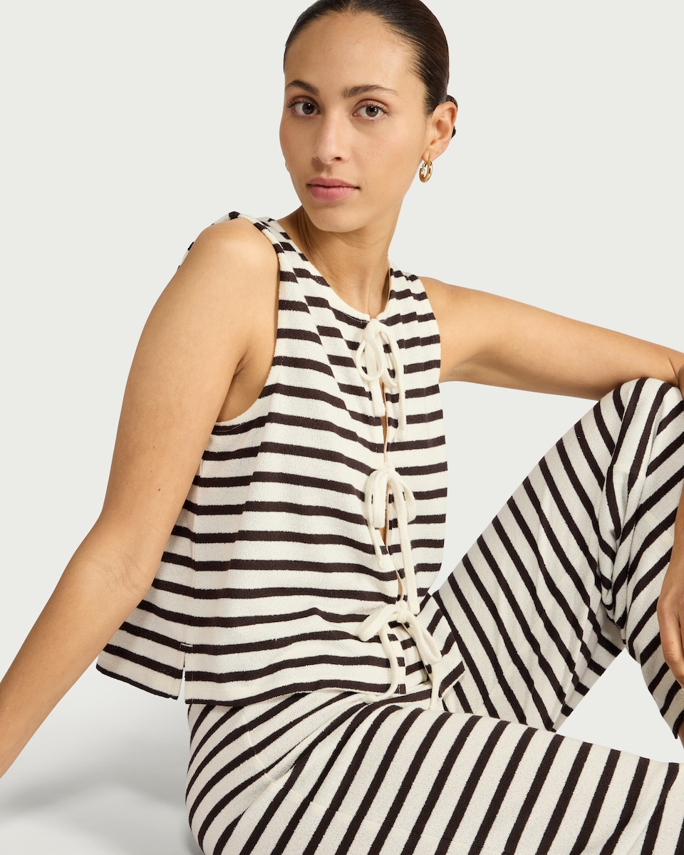 image 1 of F&F Striped Tie Front Co-ord Top in Multi Brown
