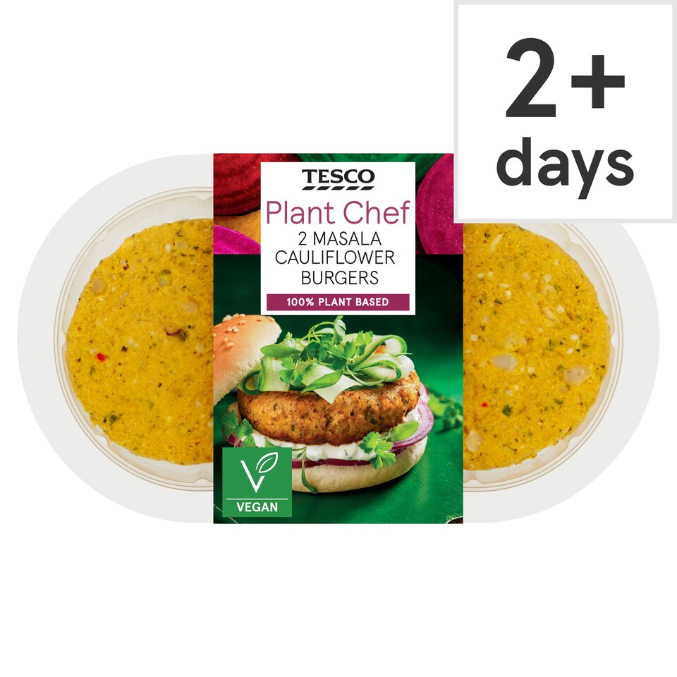 Tesco Plant Chef 2 Masala Cauliflower Burgers 226G Tesco Groceries