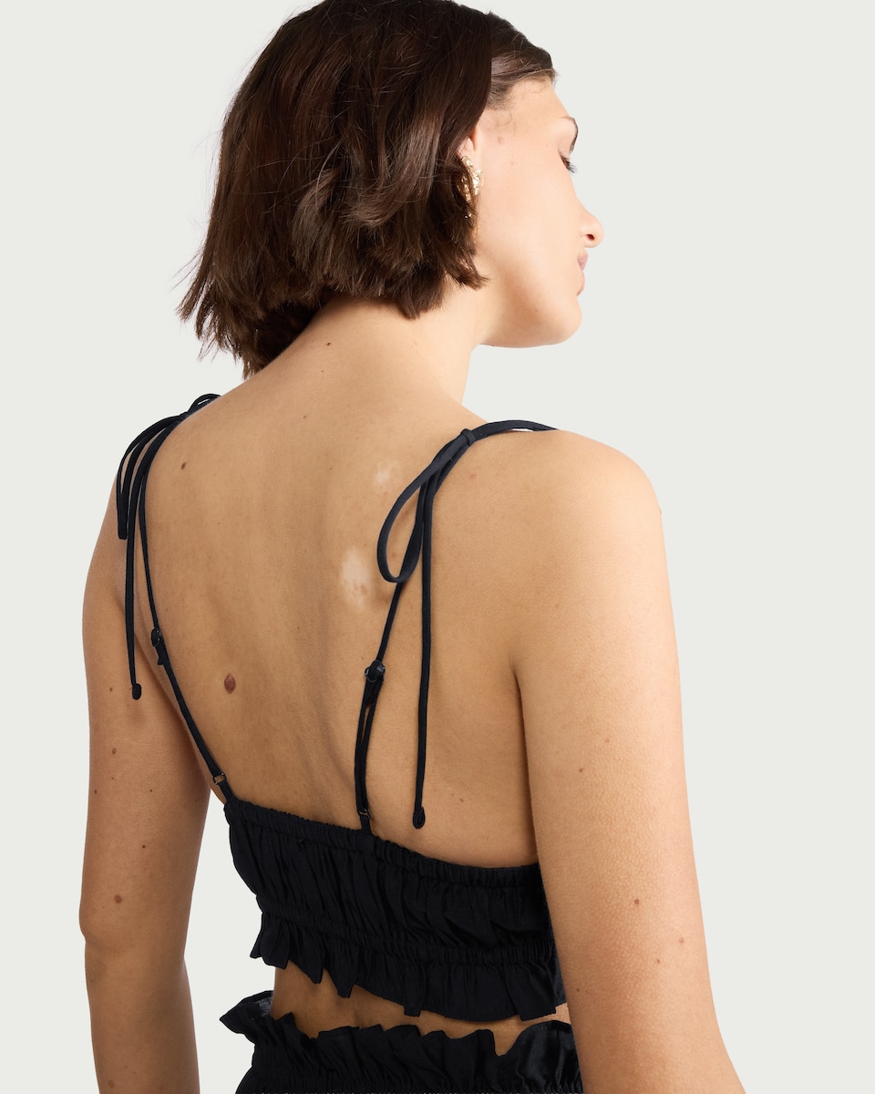 image 1 of F&F Ruched Tie Strap Beach Bralette in Black