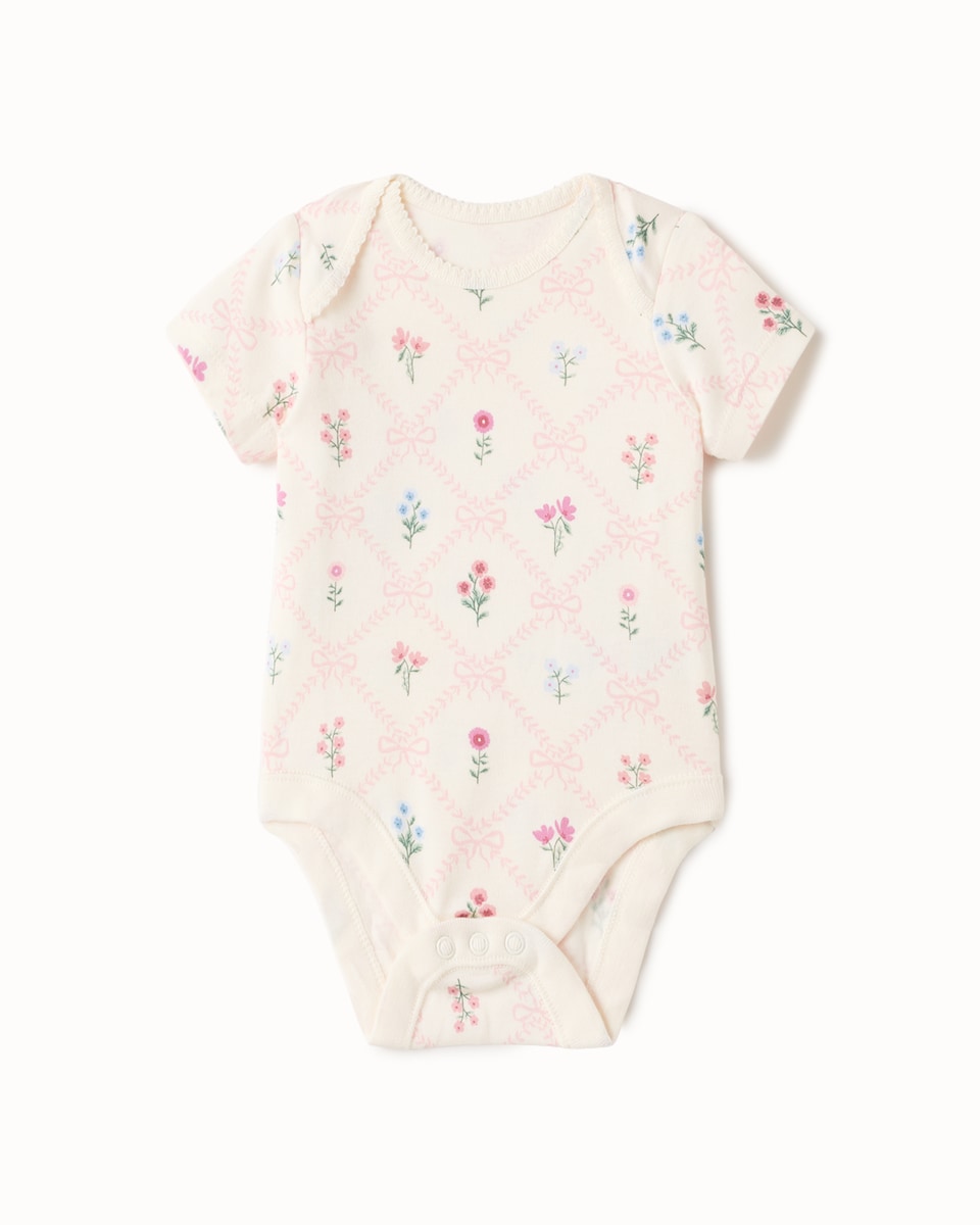 image 1 of F&F Baby 5-Pack Pure Cotton Floral Bodysuits in Pink