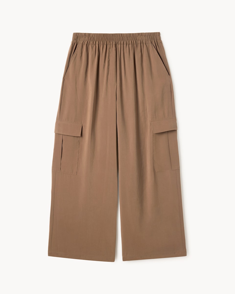 image 1 of F&F Modal Rich Wide Leg Cargo Trousers in Chocolate