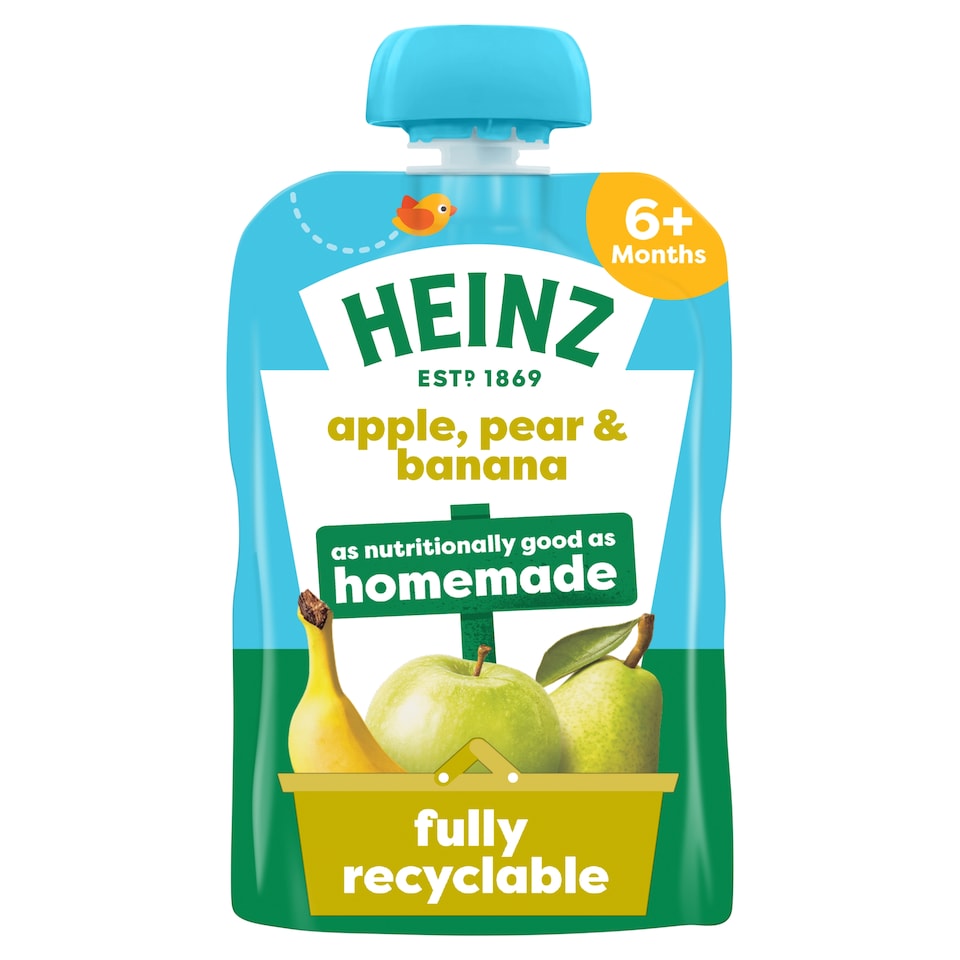 image 1 of Heinz Apple, Pear & Banana Fruit Puree Pouch Baby Food 100g