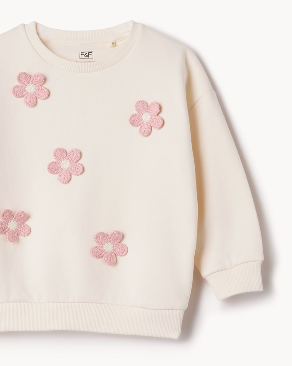 image 1 of F&F Girls 2-Piece Cotton Rich Floral Sweatshirt and Flared Leggings Set in Cream