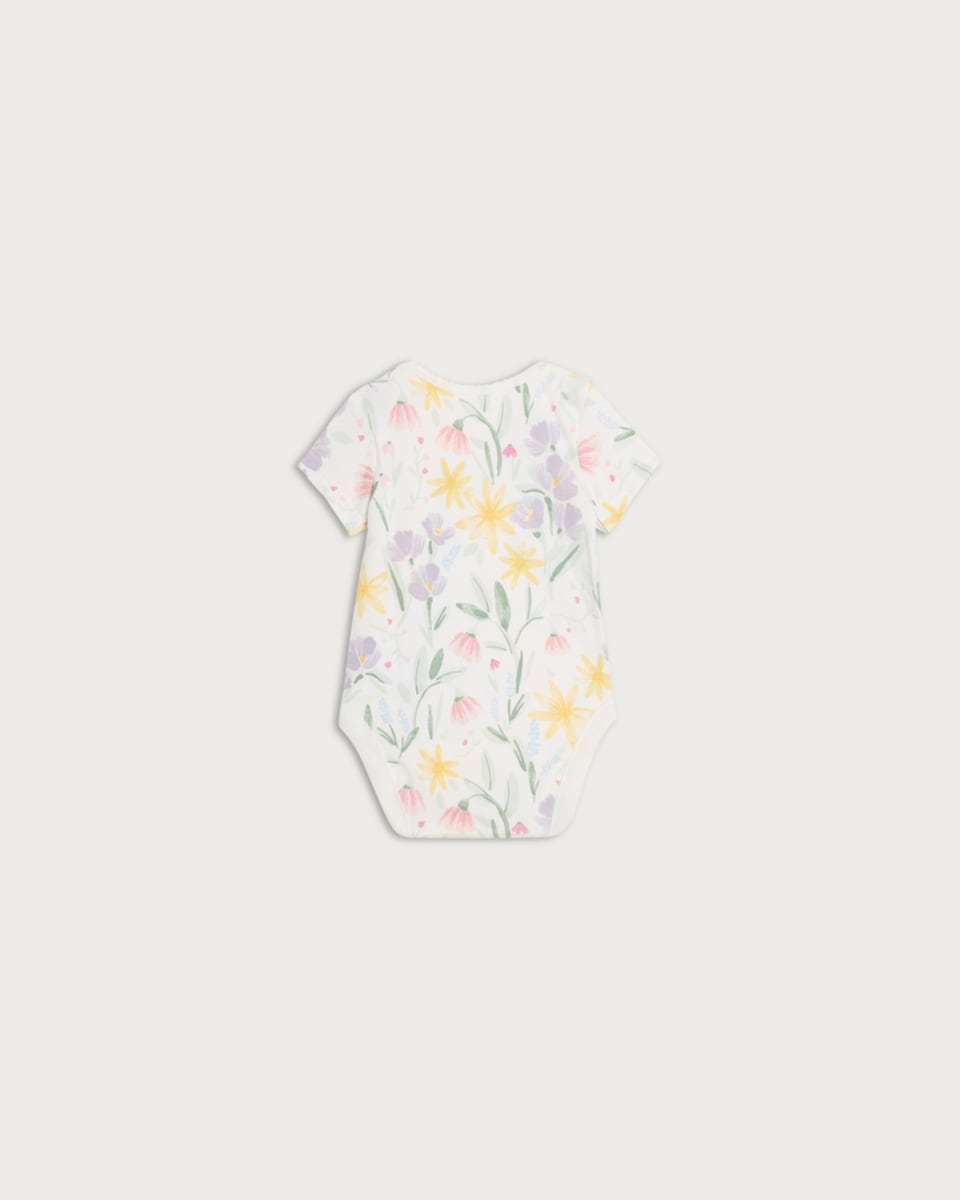 image 1 of F&F Baby 5-Pack Pure Cotton Floral Printed Short Sleeved Bodysuits in Yellow