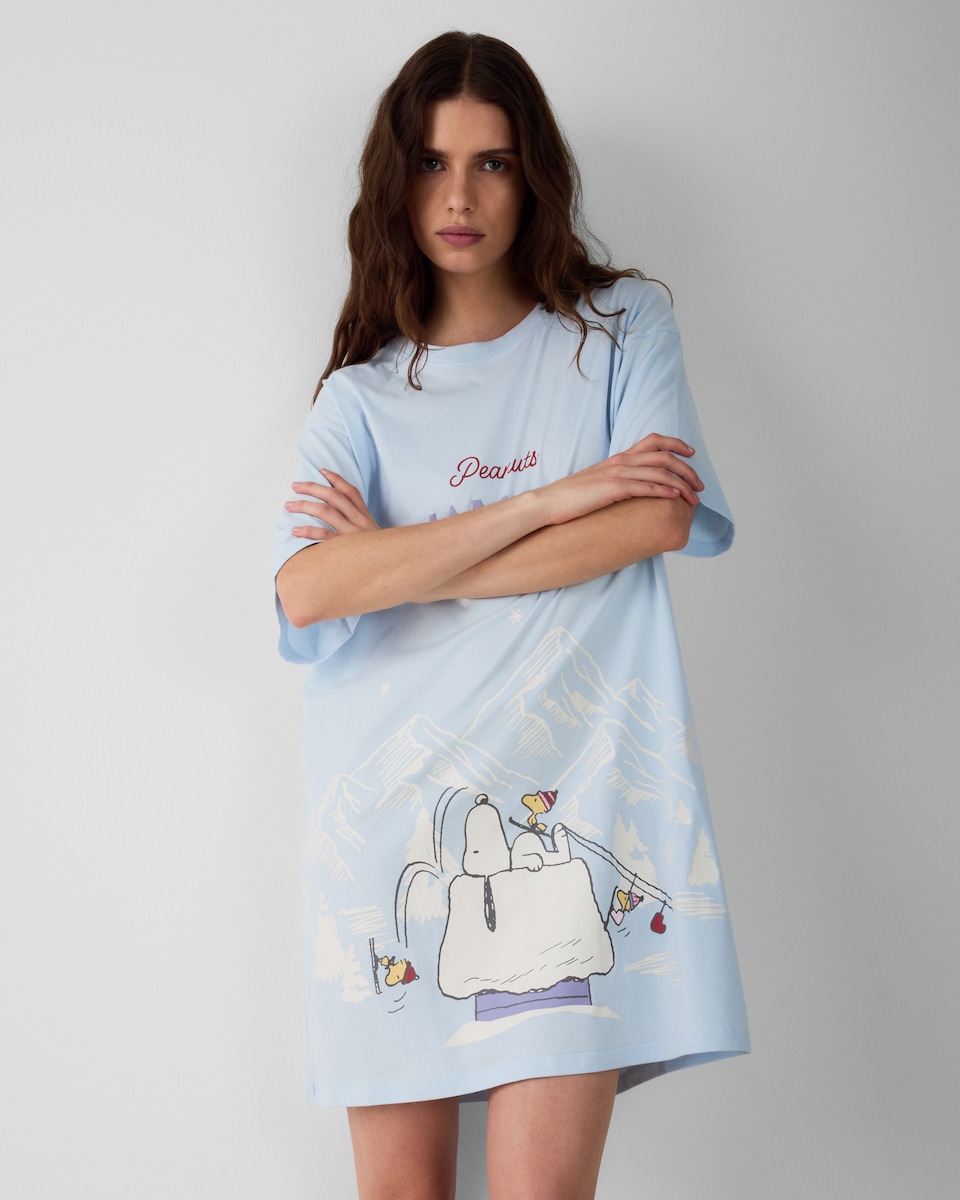 image 1 of Snoopy Pure Cotton Nightdress in Blue