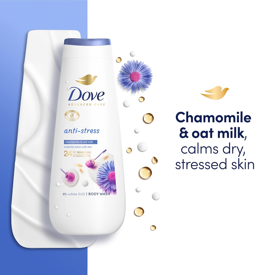 image 1 of Dove Anti-Stress 24hr Advanced Care Body Wash Shower Gel Chamomile & Oat Milk 400ml