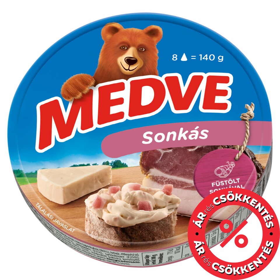 Medve sonkás kenhető, félzsíros ömlesztett sajt 8 x 17,5 g (140 g)
