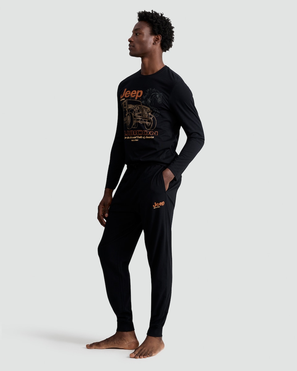 image 1 of Jeep Rubicon Print Pure Cotton Pyjamas in Black