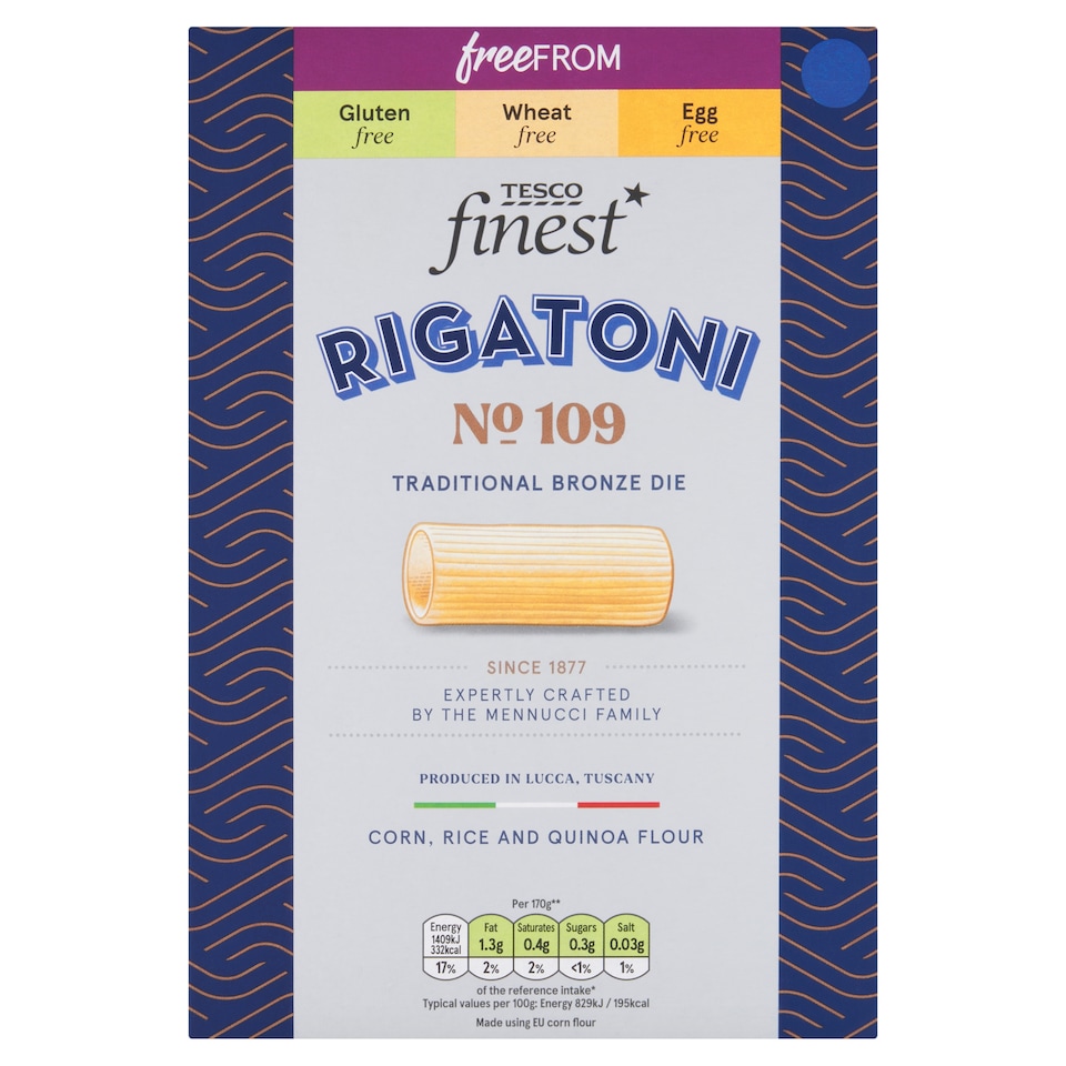 Tesco Finest Free From Rigatoni gluténmentes, tojásmentes száraztészta 500 g