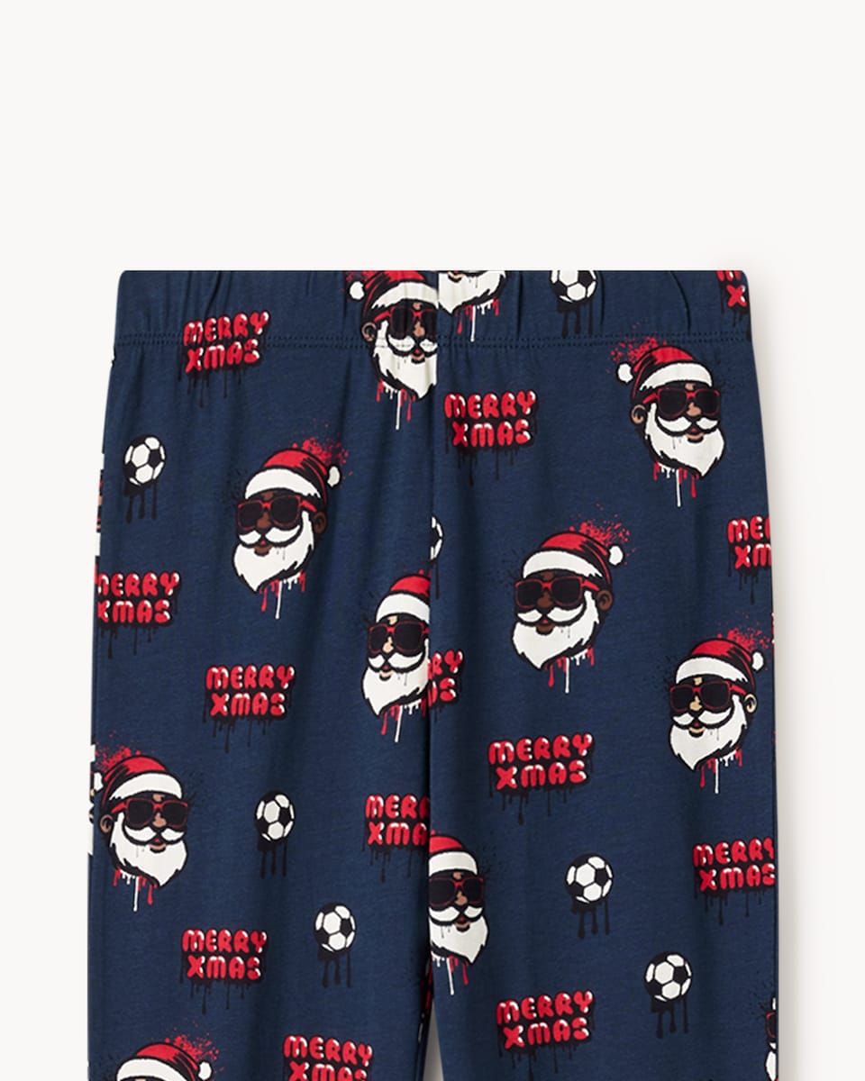 image 1 of Christmas Boys Cotton Rich Football Santa Pyjama Set in Navy