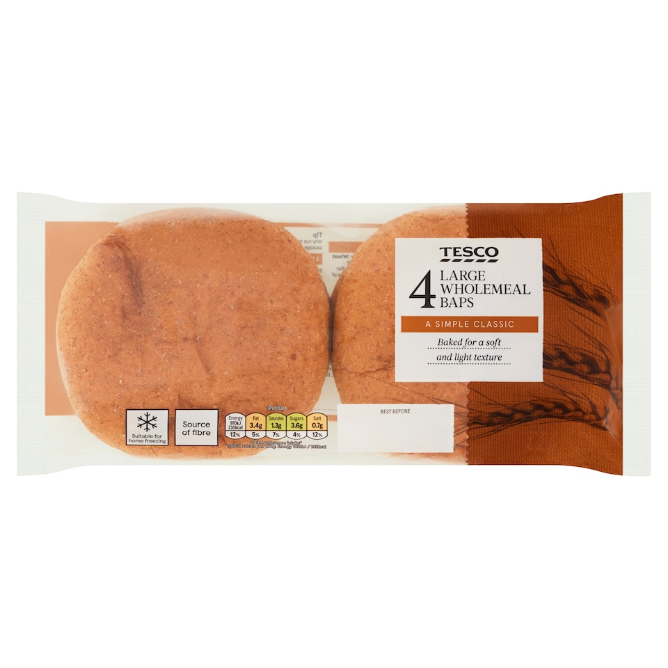 Tesco Large Wholemeal Baps 4 Pack