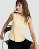 image 2 of F&F Pleated Sleeveless Peplum Top in Yellow