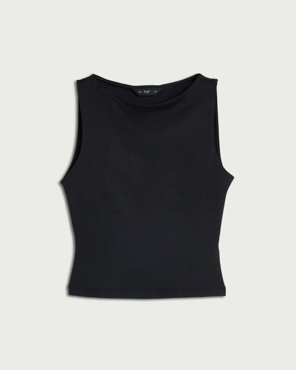 image 1 of F&F Polyamide Slash Neck Sleeveless Top in Black