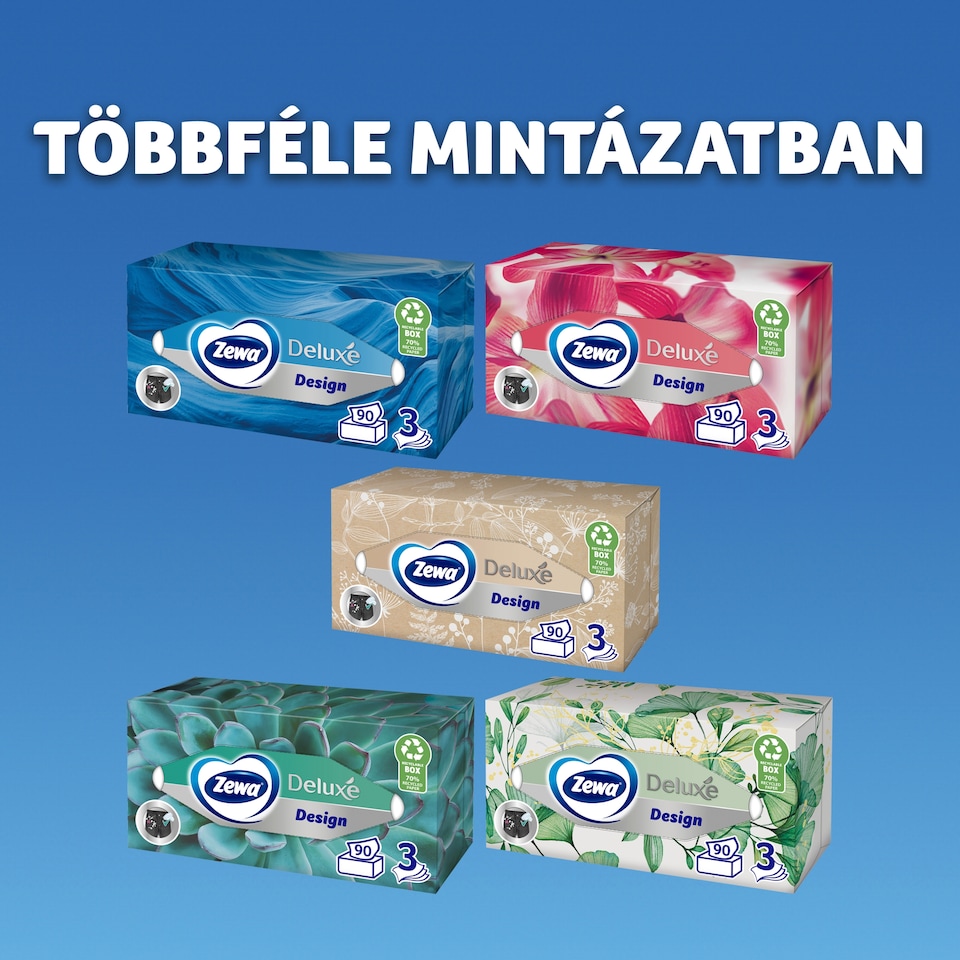 Zewa Deluxe Design dobozos illatmentes papír zsebkendő 3 rétegű 90 db  1. kép