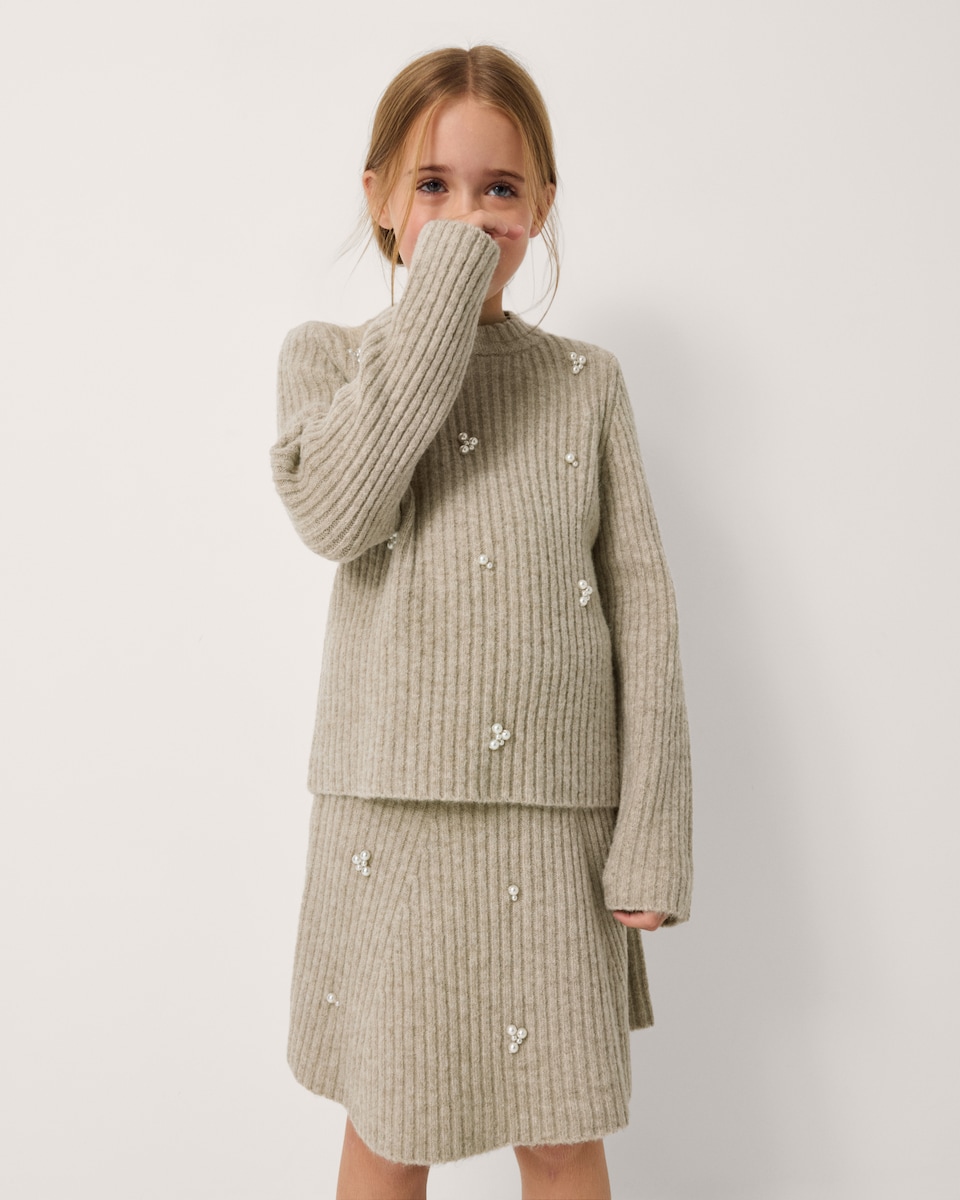 image 1 of F&F Girls Embellished Jumper and Skirt Set in Neutral