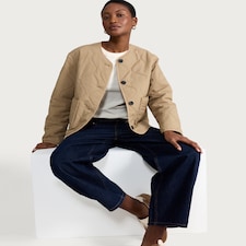 F&F Shower Resistant Quilted Collarless Jacket in Neutral