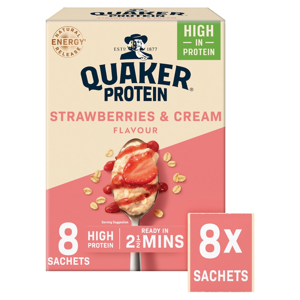 image 1 of Quaker Protein Porridge Sachets - Strawberries & Cream 8x42g