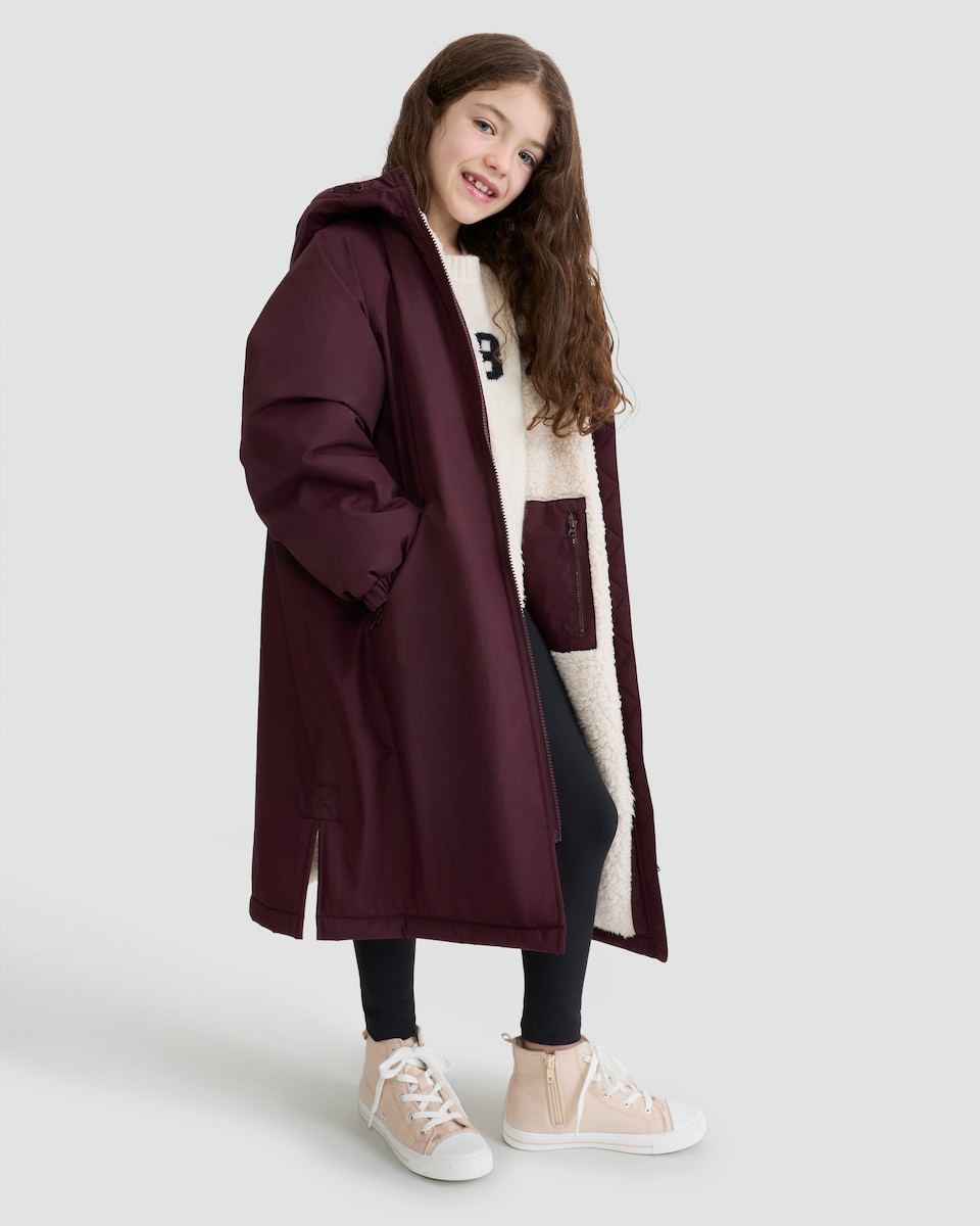 image 1 of F&F Girls Fleece Lined Hooded Waterproof Changing Robe in Purple