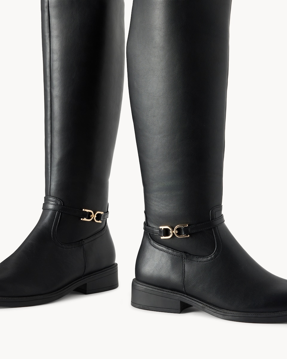 image 1 of F&F Faux Leather Knee High Riding Boots in Black