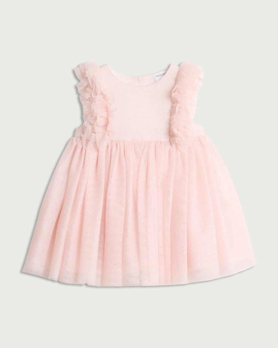 image 1 of F&F Baby Ruffle Trim Sleeveless Dress in Pink