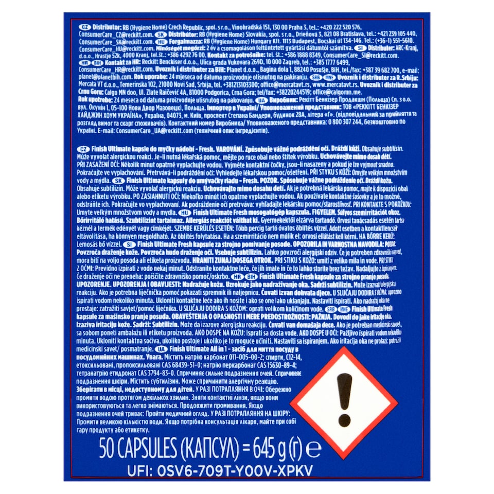 image 1 of Finish Powerball Ultimate All in 1 Fresh Dishwasher Capsules 50 pcs 645g