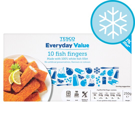 Tesco Everyday Value 10 Fish Fingers 250G Tesco Groceries