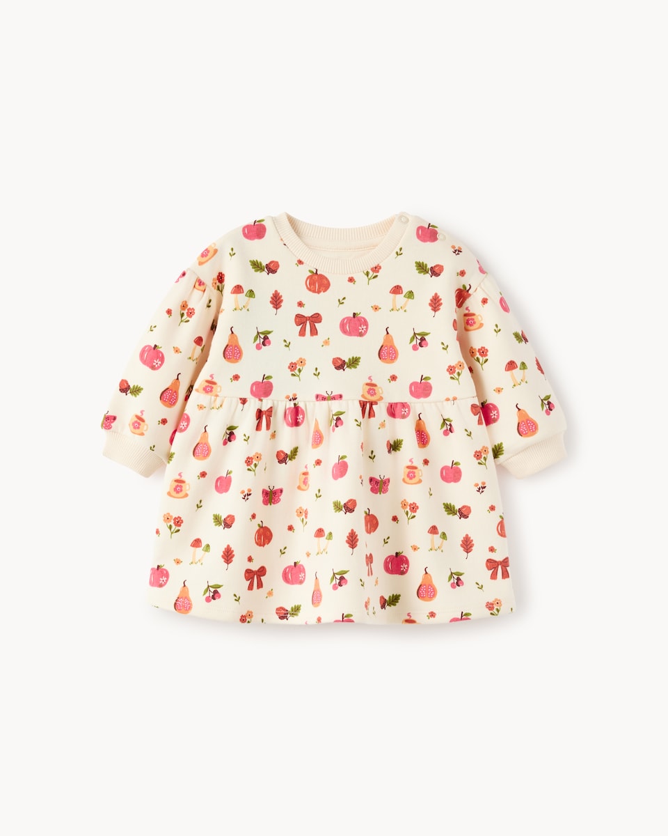 image 1 of F&F Baby Cotton Rich Fruit Sweatdress in Cream