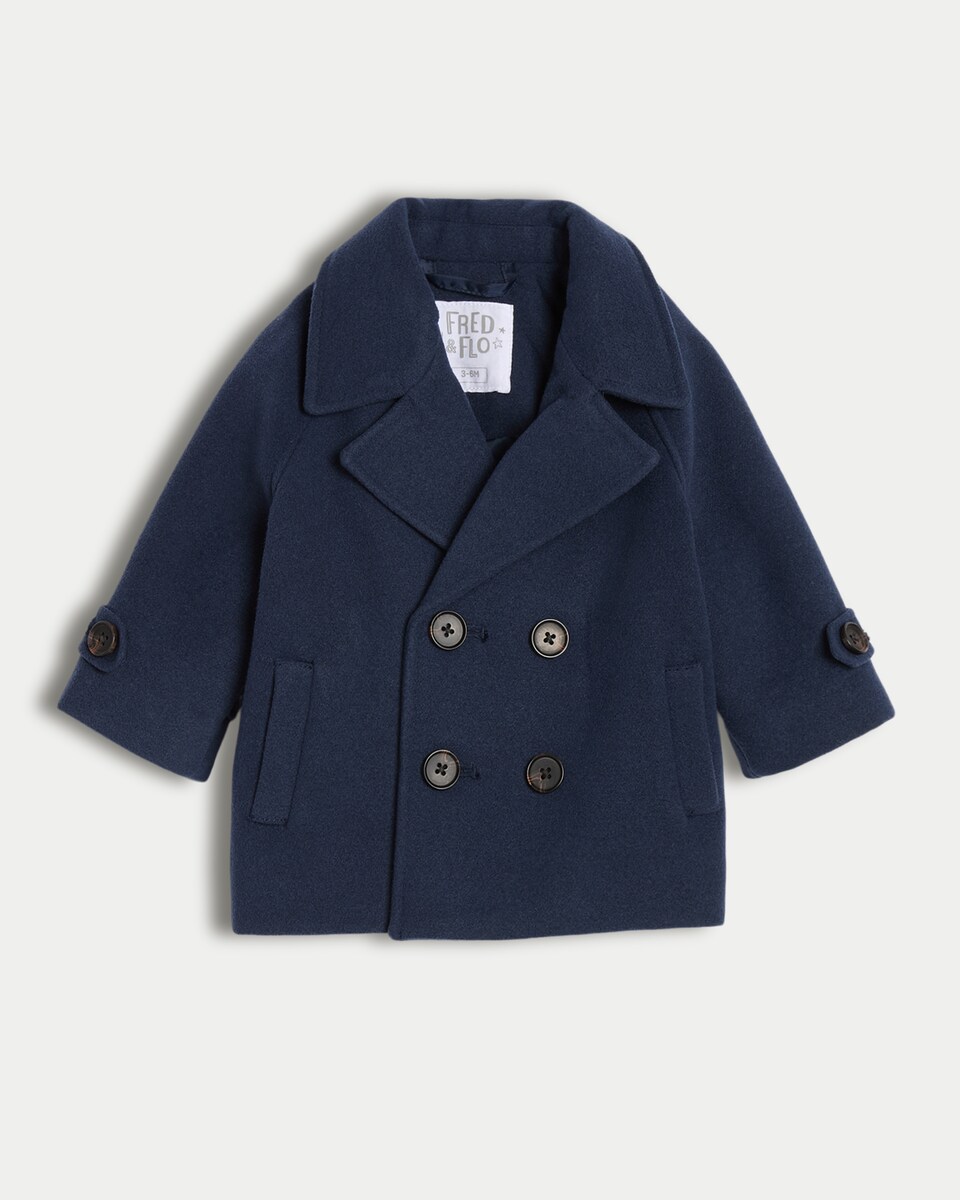 image 1 of F&F Baby Double Breasted Coat in Navy