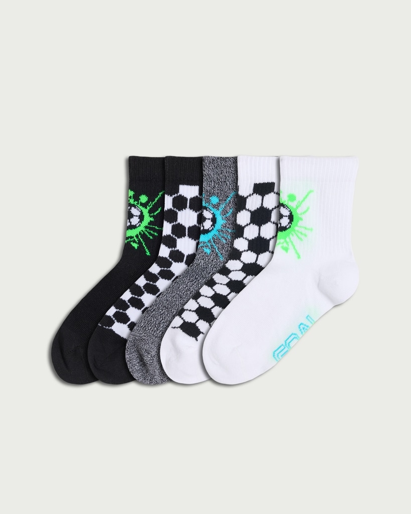 F&F Boys 5-Pack Cotton Rich Football Print Crop Socks in Multi