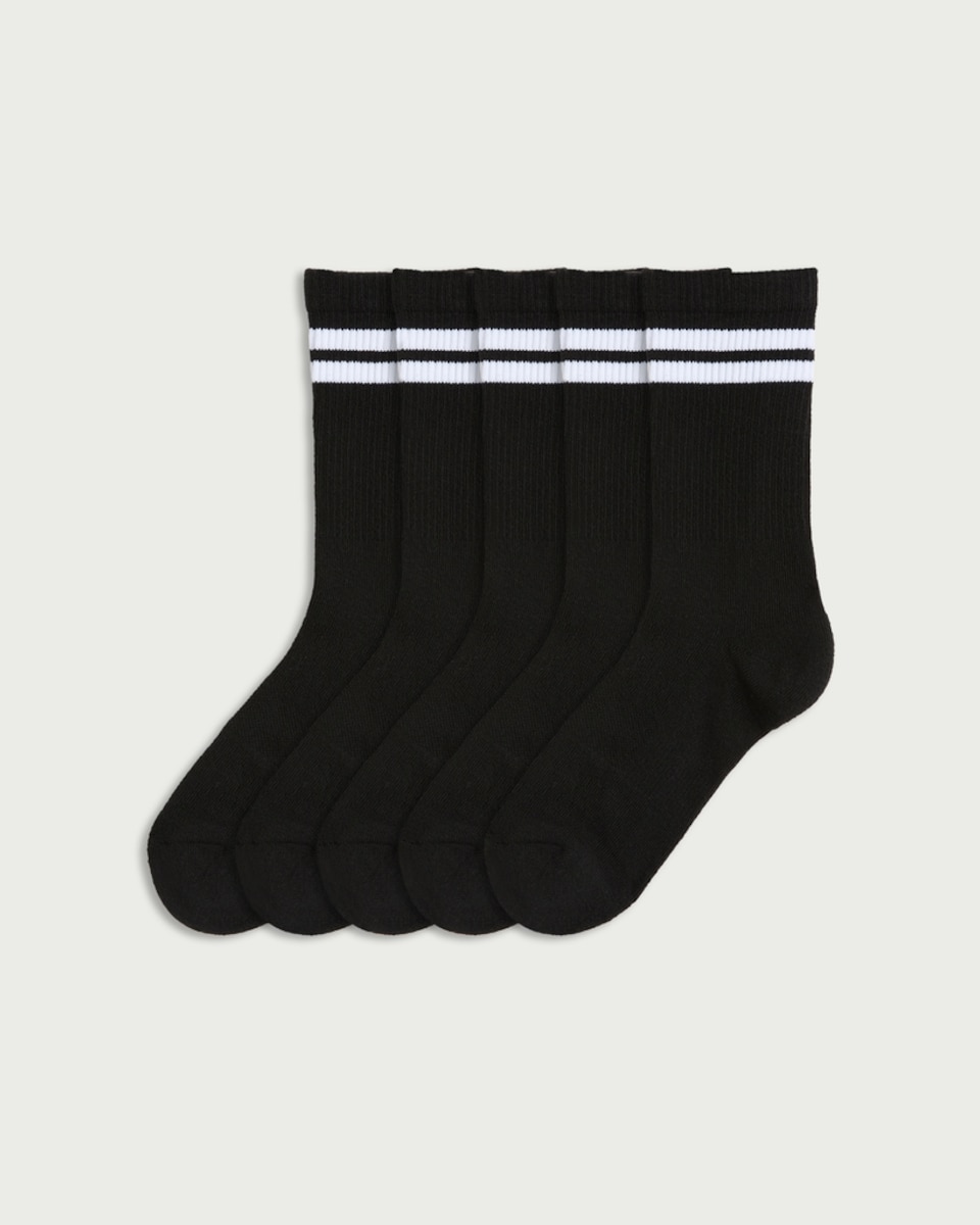 F&F Active 5-Pack Cotton Rich Striped Ankle Socks in Black