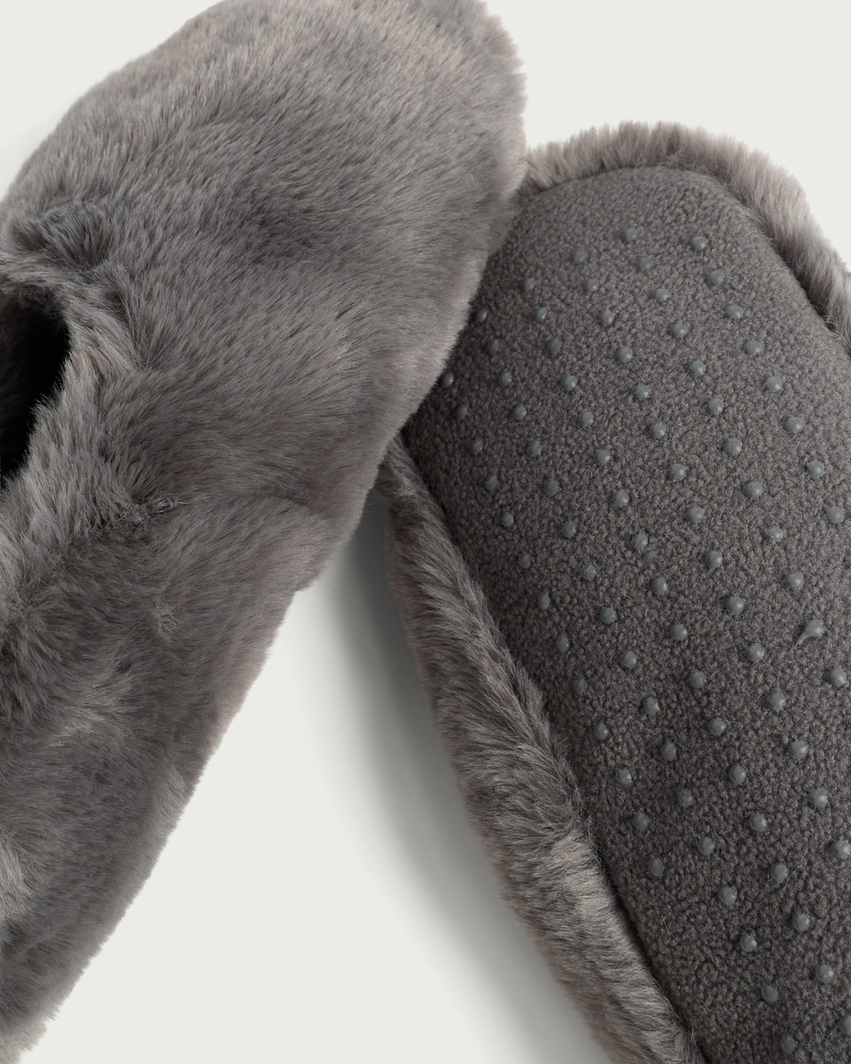 image 1 of F&F Faux Fur Fleece Lined Slipper Socks in Grey