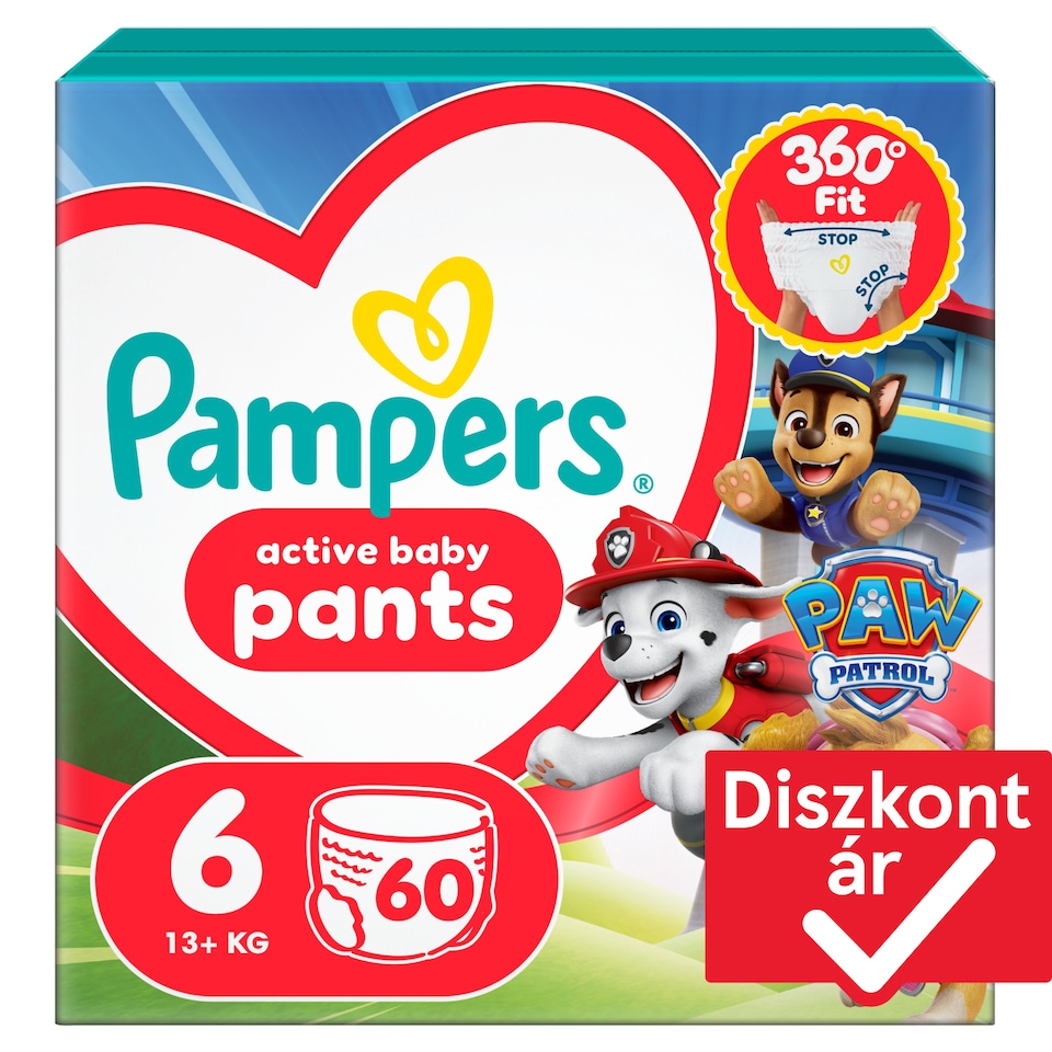Pampers Active Baby Bugyipelenka Mancs Őrjárat Kiadás, Méret: 6, 60 db Pelenka, 13kg+  1. kép