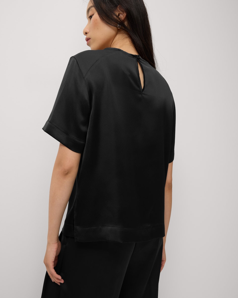 image 1 of F&F Satin Short Sleeved Top in Black