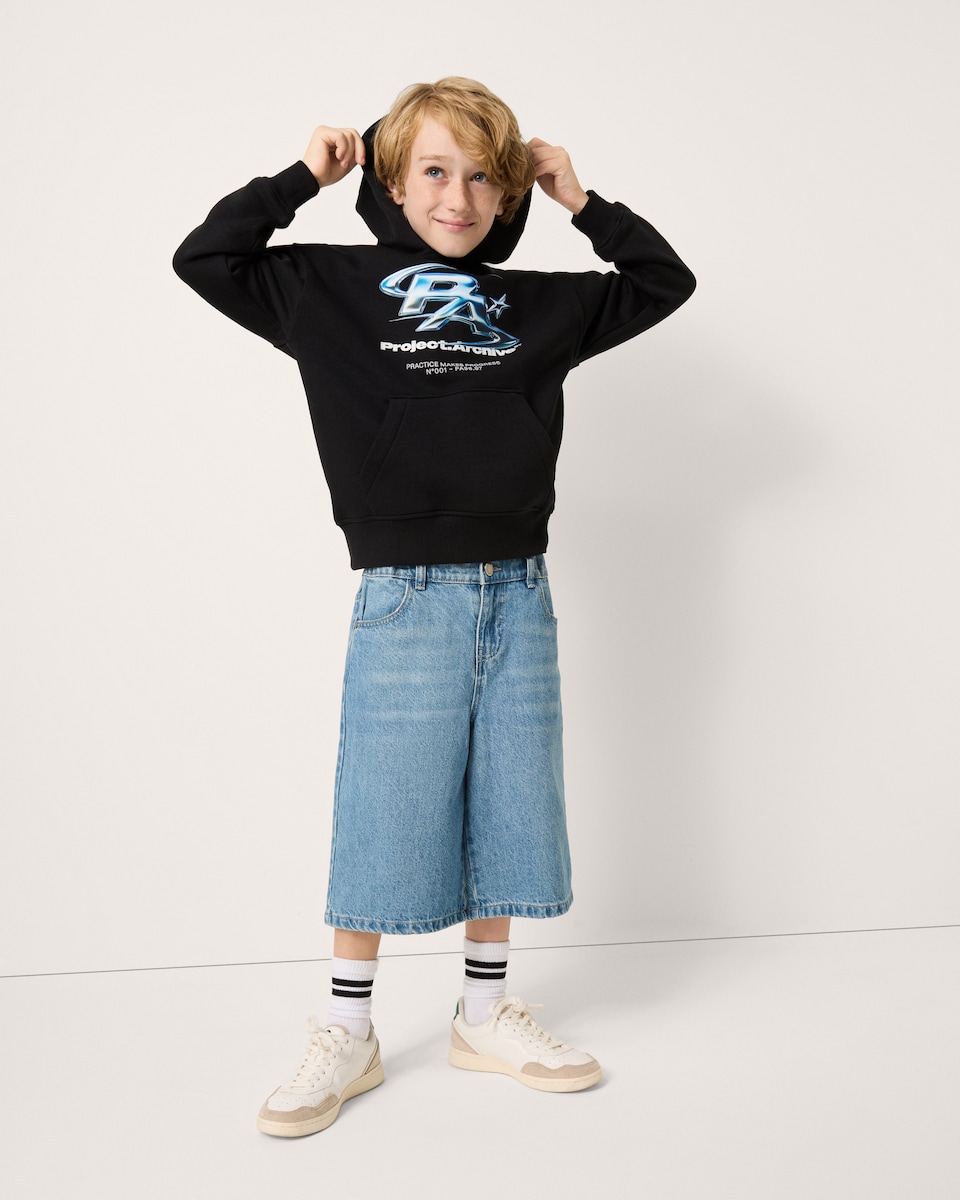 image 1 of F&F Boys Cotton Rich Slogan Hoodie in Black