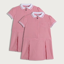 F&F School Girls 2-Pack Gingham Short Sleeved Dresses in Red