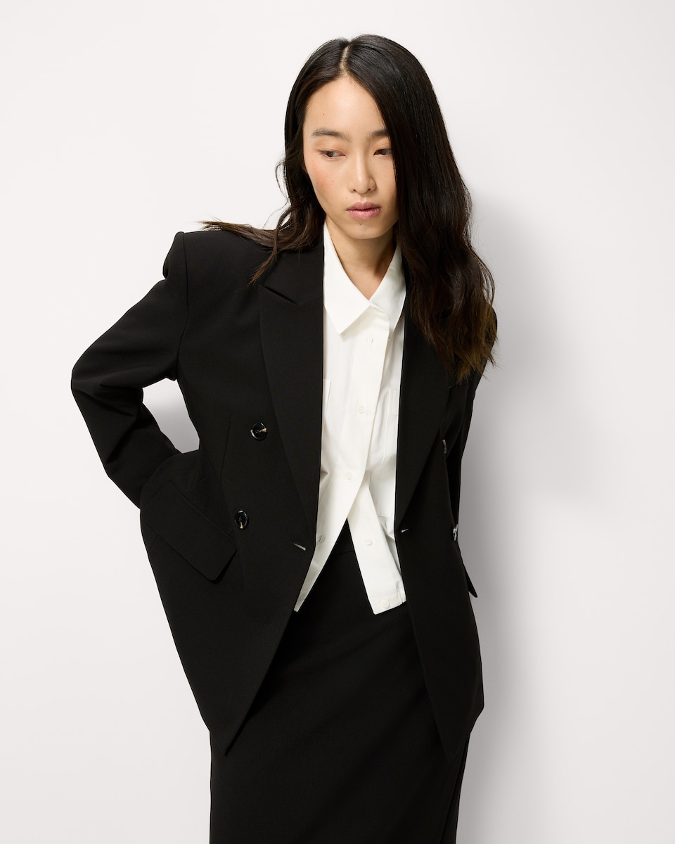 image 1 of F&F Double Breasted Cinched Blazer in Black