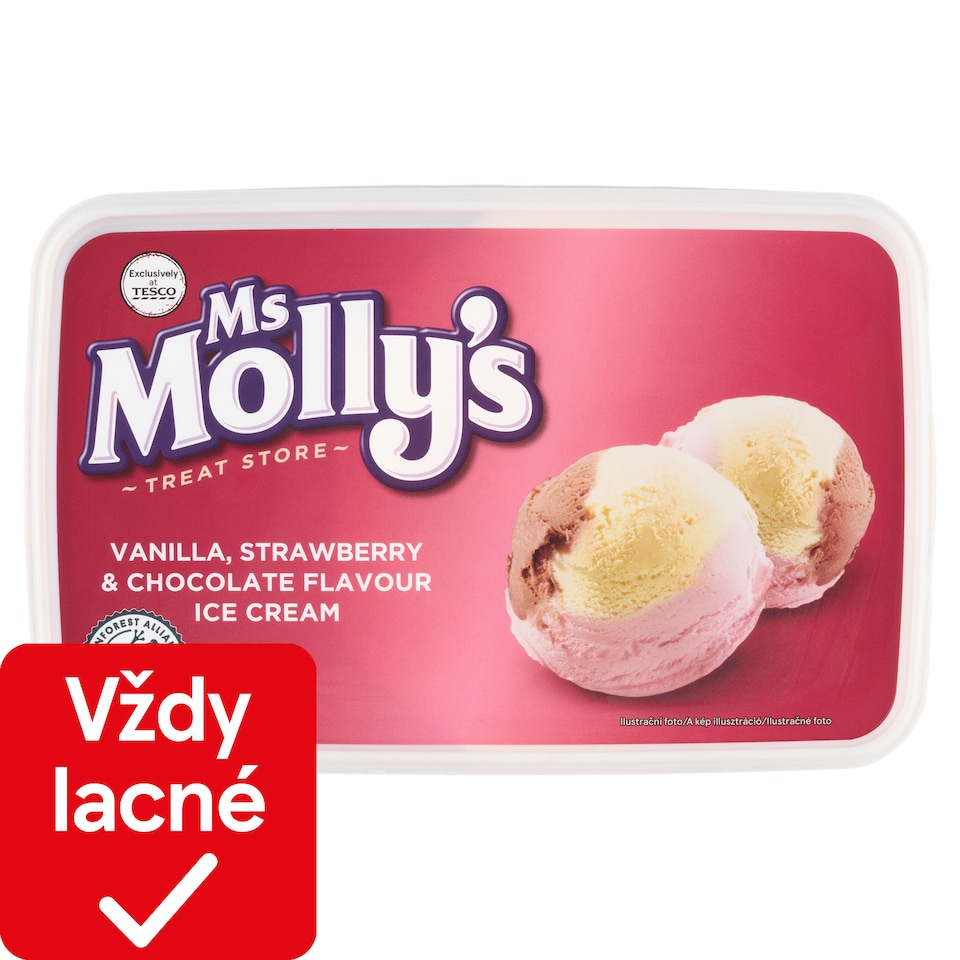 Ms Molly's Mrazený krém s rastlinným tukom vanilkový, jahodovou a s čokoládovou príchuťou 2 l