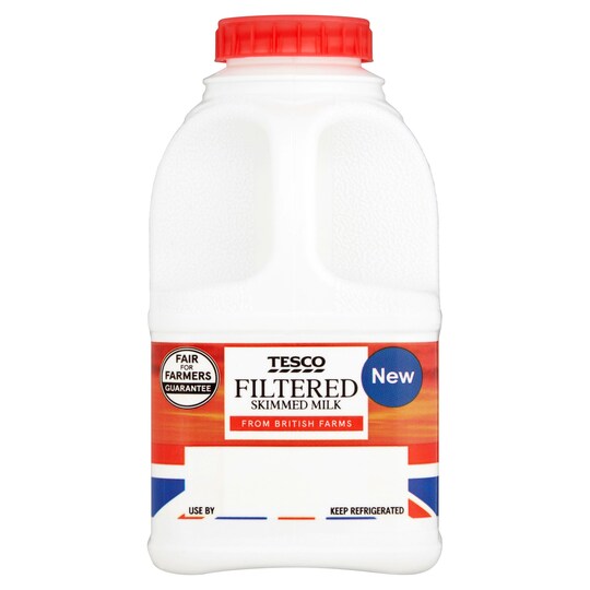 Tesco Filtered Skimmed Milk 568Ml / 1 Pint Tesco Groceries