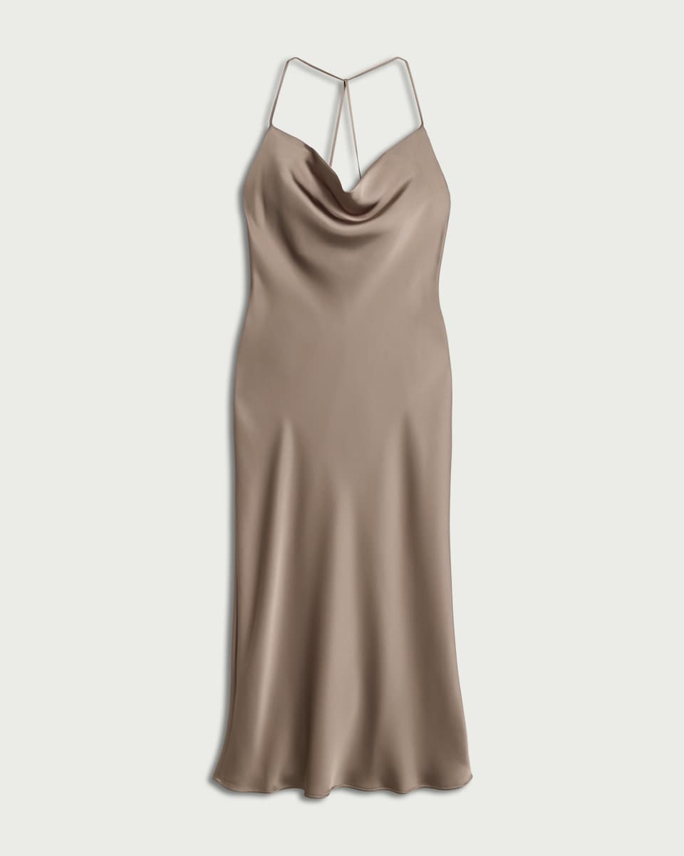 image 1 of F&F Satin Cowl Neck Midi Dress in Mink